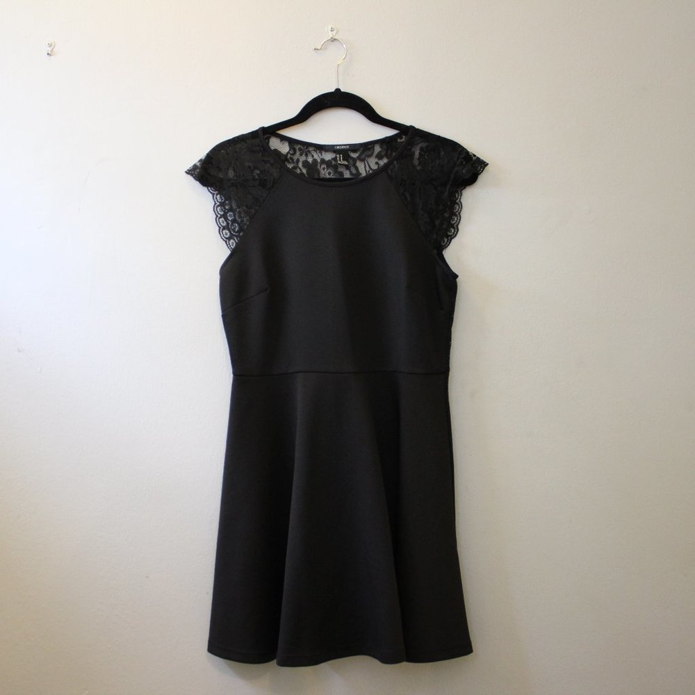 Black Skater Dress with Lace Shoulders/Back